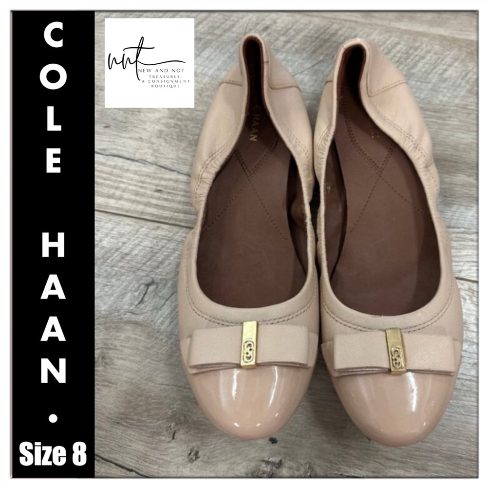 COLE HAAN Elsie Bow II Nude Leather Slip-on Ballet Flats Round Toe Size 8